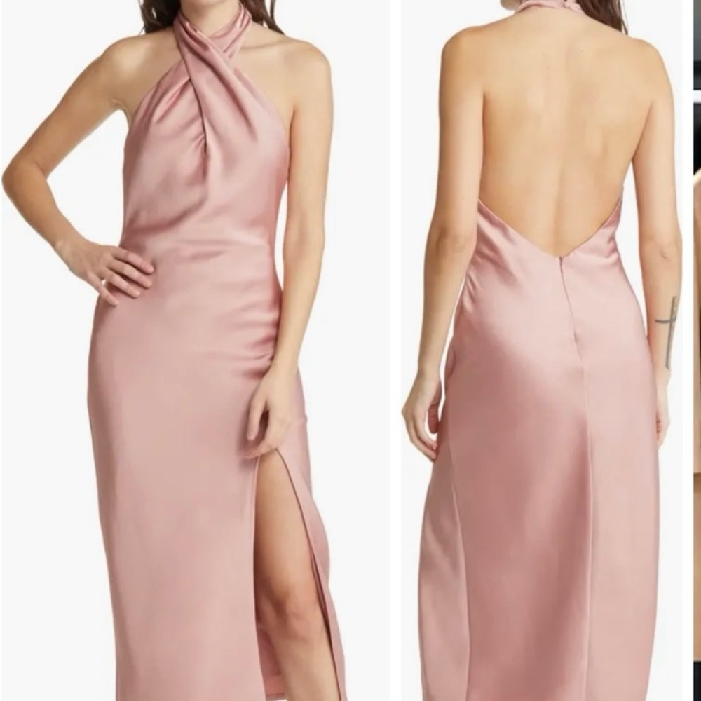 Lulu's Pink Halter Slit Gown